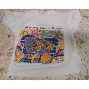 Cattleya Women's Graphic Tee Moorea Bora Bora Medium White with Fish Graphic